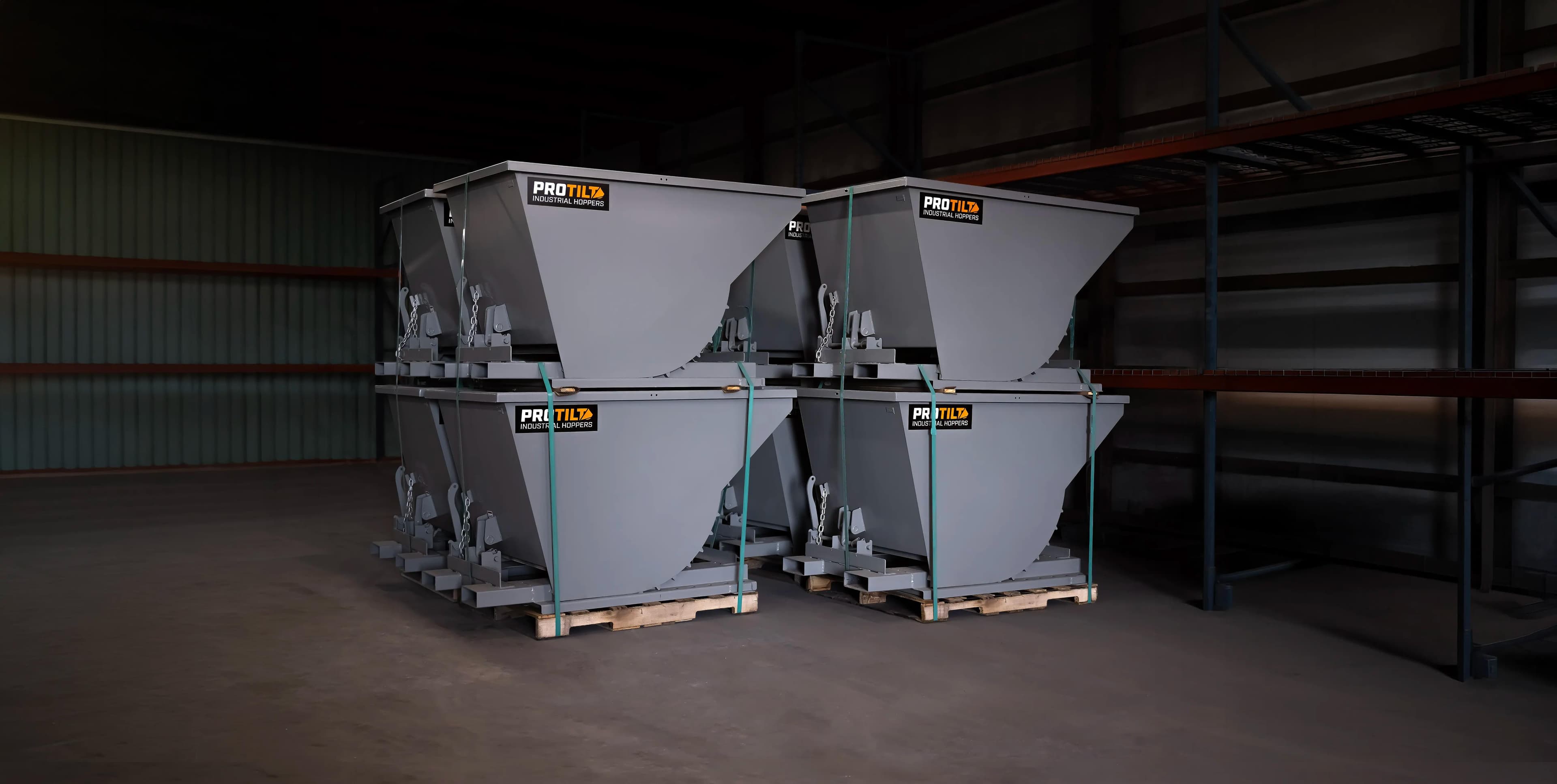 PROTILT self dumping forklift hoppers ready to ship.